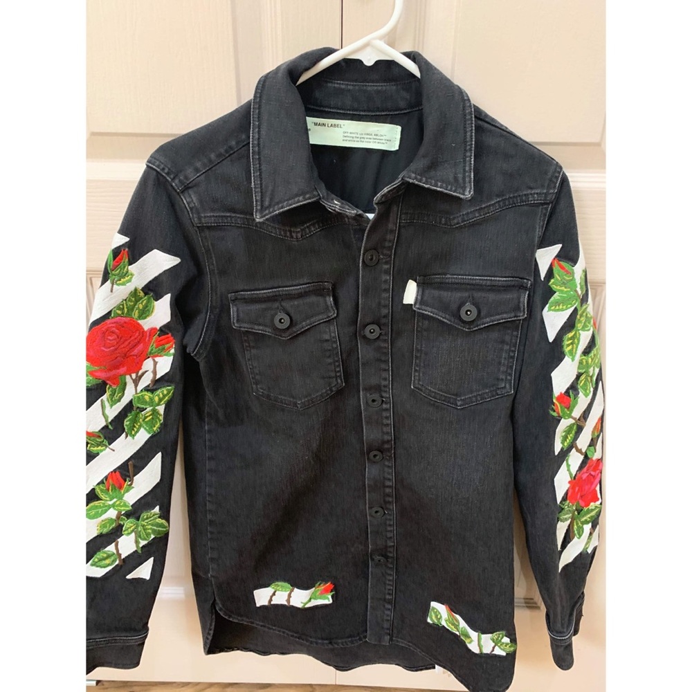 Off-White Embroidered Rose Denim Jacket
